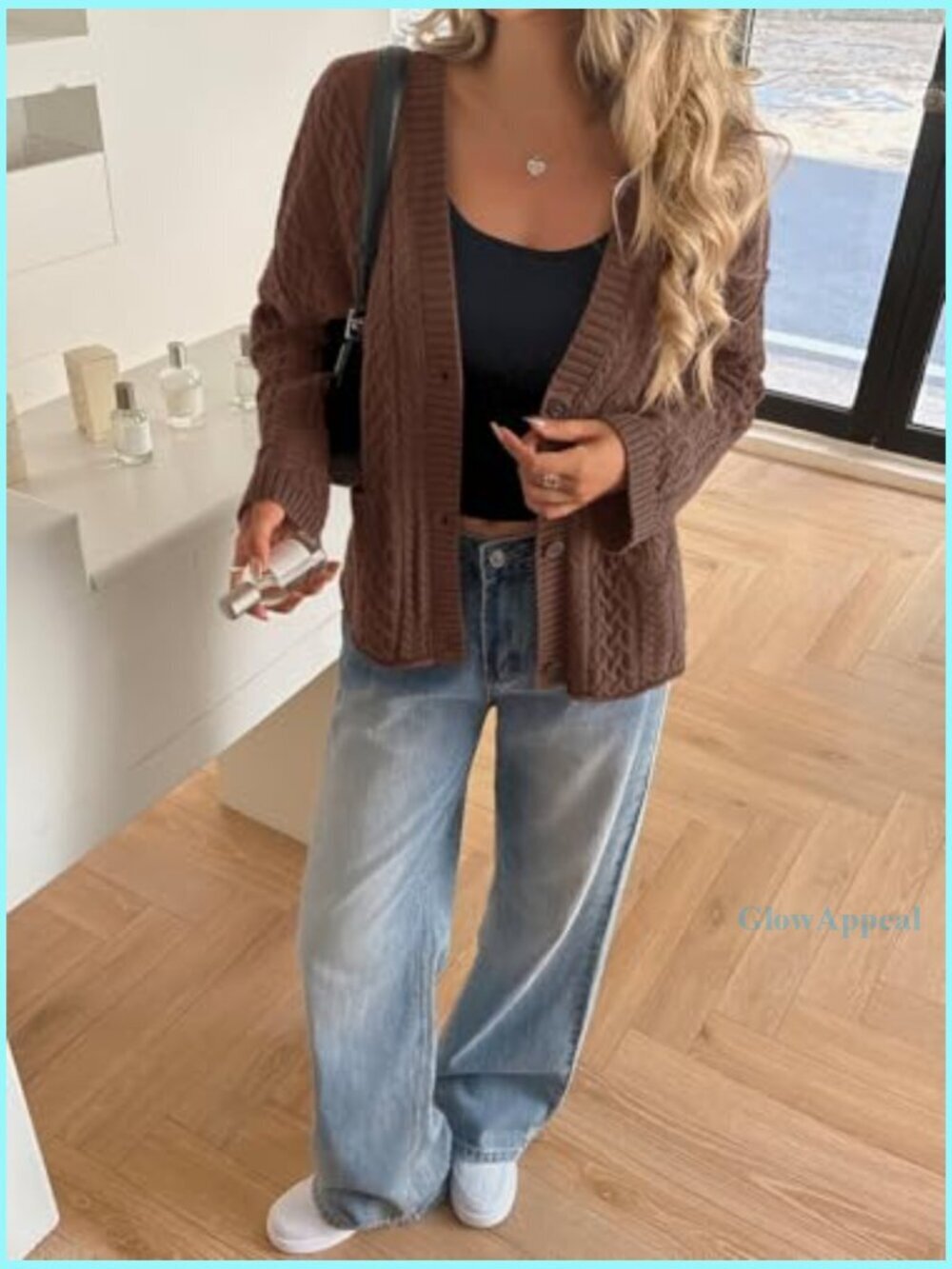 Oversized Cable Knit Cardigan Sweater Coat Long Sleeve Button Front Fall - Picture 5 of 6